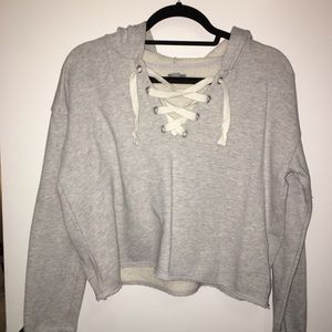 Aerie Cropped Lace Up Hoodie
